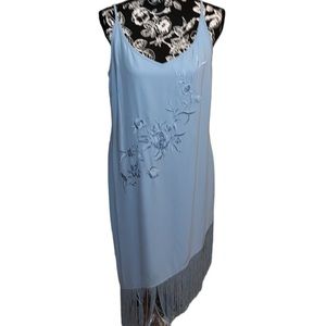 Together size 14 light blue sleeveless dress V-neck embroidery and fringe
